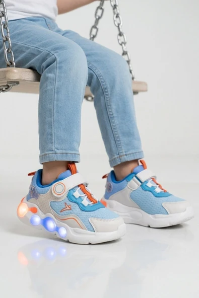 Cool Mavi Cırtlı Işıklı Hafif Erkek Çocuk Spor Ayakkabı Flash P ürün görseli 1