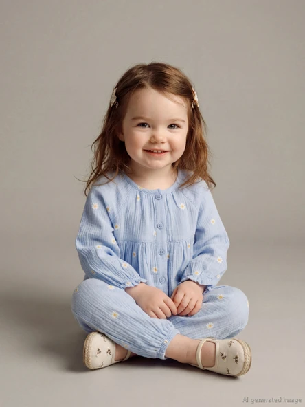 LCW baby Mavi Çiçekli Kız Bebek Gömlek ve Pantolon ürün görseli 1