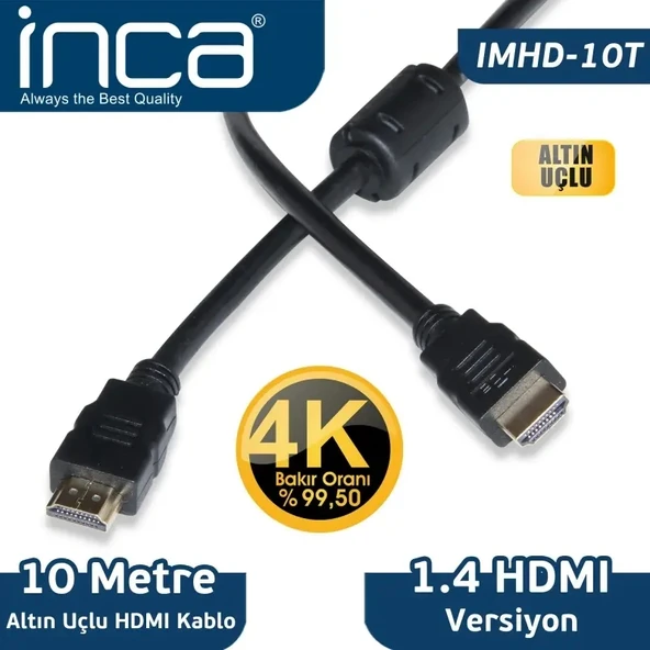INCA IMHD-10T 10M HDMI 1.4V 3D ALTIN UCLU KABLO ürün görseli 1