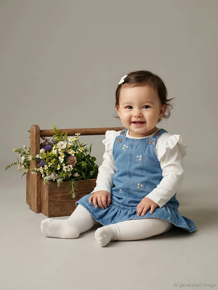 LCW baby Mavi Kız Bebek Jean Elbise ve Bluz 2'li ürün görseli 1
