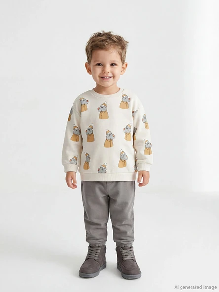 LCW baby Bej Baskılı Erkek Bebek Sweatshirt ve Pantolon ürün görseli 1