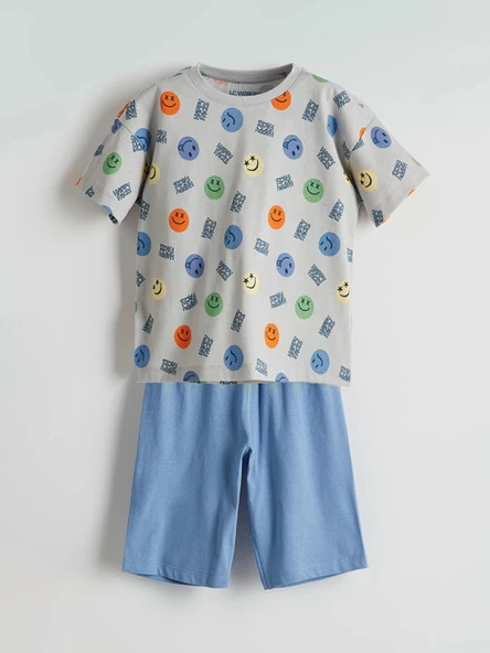 LCW Kids Gri Bisiklet Yaka Erkek Çocuk Şortlu Pijama Takımı ürün görseli 1