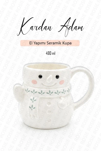 Kardan Adam Figürlü Seramik Kupa, Çay ve Kahve için Bardak 490 ml ürün görseli 1