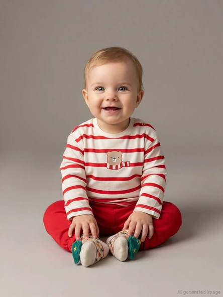 LCW baby Ekru Baskılı Kız Bebek Sweatshirt ve Eşofman Altı ürün görseli 1