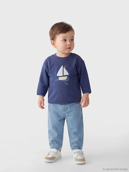 LCW baby Lacivert  Baskılı Erkek Bebek Sweatshirt ve Pantolon Takım ürün görseli 1
