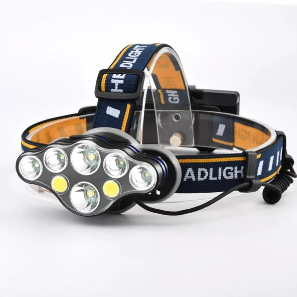 Güçlü USB Şarj Edilebilir Profesyonel 8 Modlu 6000 Lümen 8 LED Su Geçirmez Kafa Lambası ürün görseli 1