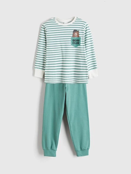 LCW Kids Ekru Bisiklet Yaka Erkek Çocuk Pijama Takımı ürün görseli 1