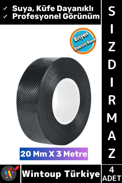 #Bant Yanmaz Su Geçirmez Ekstra Güçlü Yalıtım Kablo Bağlantı Kendinden Eriyen Kauçuk Yalıtım Bant 20 Mm X 3 Metre 4 Adet ürün görseli 1