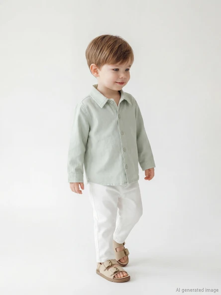 LCW baby Yeşil Uzun Kollu Erkek Bebek Gömlek ve Pantolon ürün görseli 1