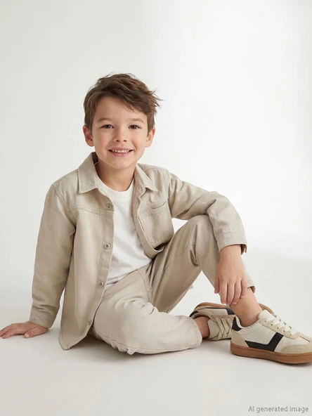 LCW Kids Gri Erkek Çocuk Tişörtlü Gabardin Gömlek ve Pantolon ürün görseli 1