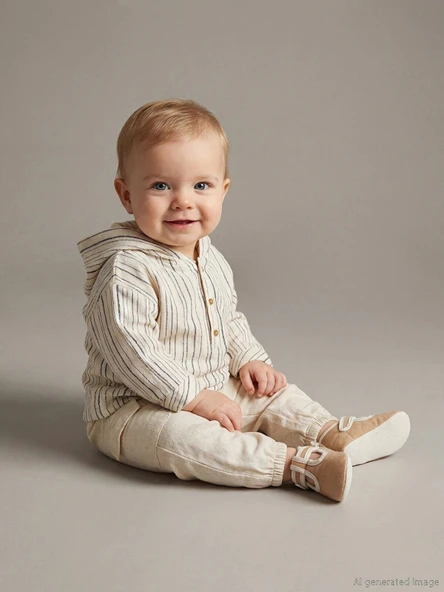 LCW baby Ekru Erkek Bebek Kapüşonlu Gömlek ve Pantolon ürün görseli 1