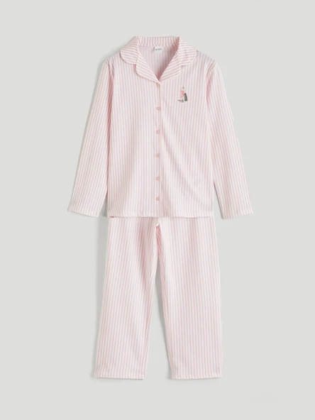 LCW Kids Pembe Gömlek Yaka Kız Çocuk Pijama Takım ürün görseli 1