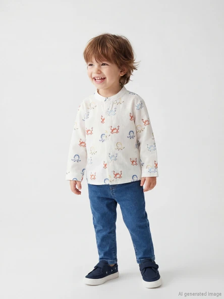 LCW baby Ekru Uzun Kollu Gömlek Ve Pantolon Erkek Bebek Takımı ürün görseli 1
