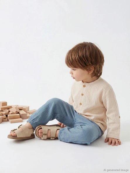 LCW baby Bej Erkek Bebek Müslin Gömlek ve Pantolon ürün görseli 1