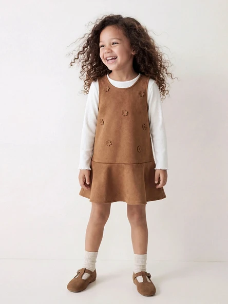 LCW Kids Kahverengi Kız Çocuk Jile Elbise ve Uzun Kollu Tişört ürün görseli 1