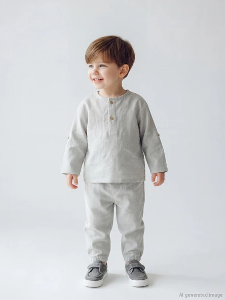 LCW baby Gri Erkek Bebek Tişört ve Pantolon Takımı ürün görseli 1