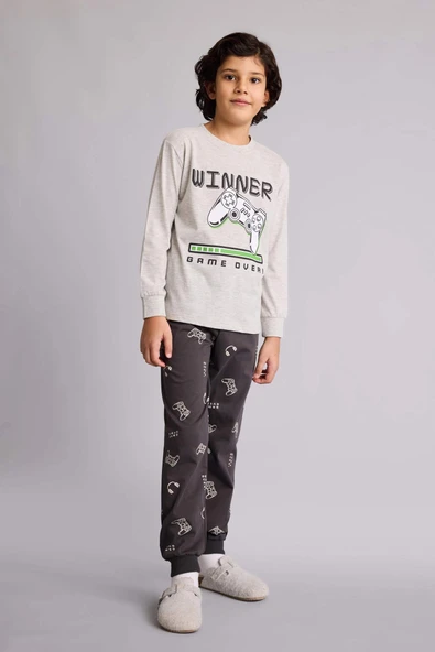 Defacto G9974A8GR400 Gri Regular Fıt 2'li Pijama Takımı Erkek Çocuk ürün görseli 1
