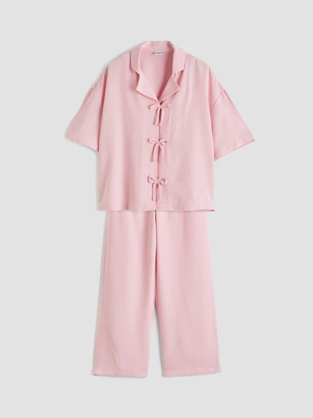 LCW Kids Pembe Keten Karışımlı Kız Çocuk Bluz ve Pantolon ürün görseli 1