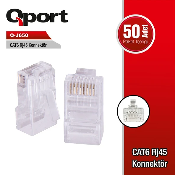 QPORT Q-J650 CAT6 50 LİK RJ-45 KONNEKTÖR ürün görseli 1