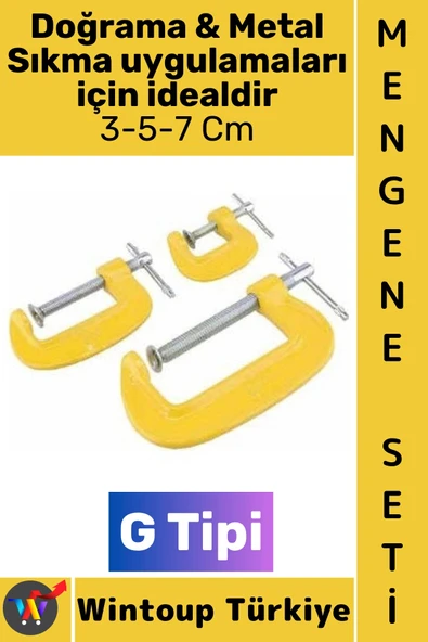 #Mengene Dayanıklı Çelik Karbon Kaynak Montaj Ahşap Doğrama Metal Sıkma 3-5-7 Cm G Tipi Mengene Seti 3 Parça ürün görseli 1