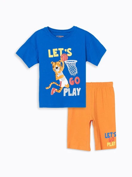 LCW Kids Mavi Bisiklet Yaka Erkek Çocuk Şortlu Pijama Takımı ürün görseli 1