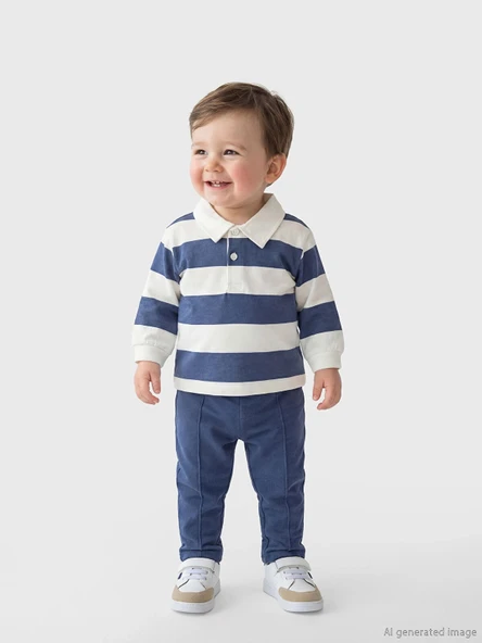 LCW baby Ekru Erkek Bebek Polo Yaka Tişört ve Pantolon ürün görseli 1