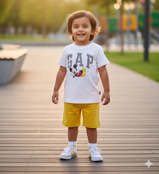 GAP Detaylı Mickey Baskı Çocuk Şortlu Takım ürün görseli 1