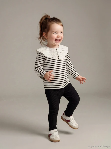 LCW baby Ekru Bebe Yaka Kız Bebek Bluz ve Tayt ürün görseli 1