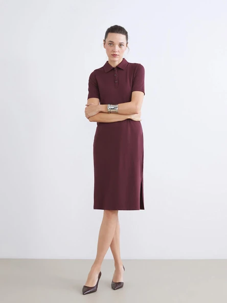 LCWAIKIKI Classic Bordo Polo Yaka A Kesim Modal Karışımlı Elbise ürün görseli 1