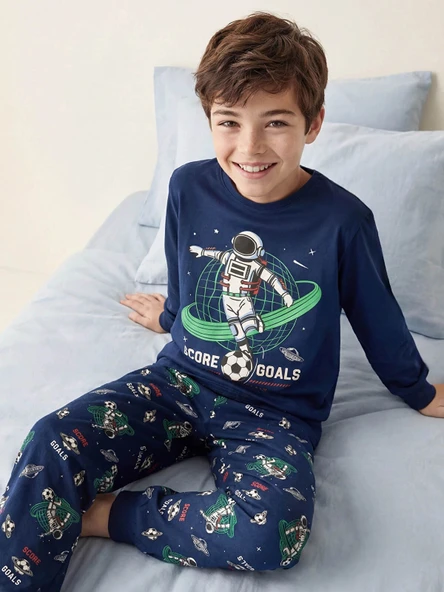 LCW Kids Lacivert Bisiklet Yaka Erkek Çocuk Pijama Takımı ürün görseli 1