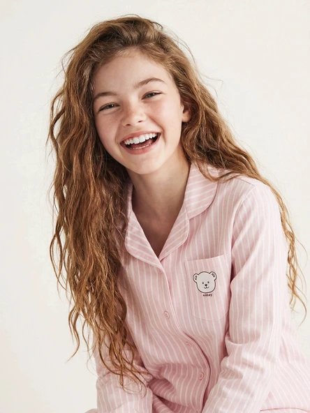 LCW Kids Beyaz Gömlek Yaka Kız Çocuk Pijama Takımı ürün görseli 1