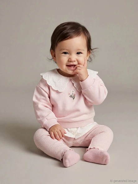 LCW baby Pembe Bebe Yaka Kız Bebek Sweatshirt ve Tayt ürün görseli 1