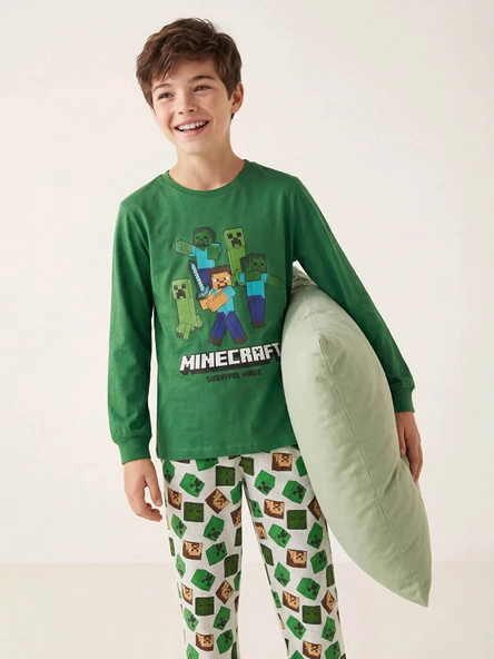 LCW Kids Yeşil Minecraft Baskılı Erkek Çocuk Pijama Takımı ürün görseli 1