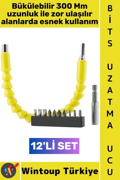 #UzatmaUcu Manuel Elektrikli Vidalama Dar Zor Köşe Akrobat Bükülebilir Esnek Bits Uzatma Seti 12 Parça ürün görseli 1