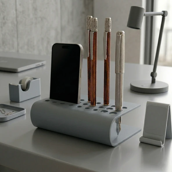 Mimari Form Window Grey Galvaniz Metal Masaüstü Organizer - Endüstriyel Düzen ürün görseli 1