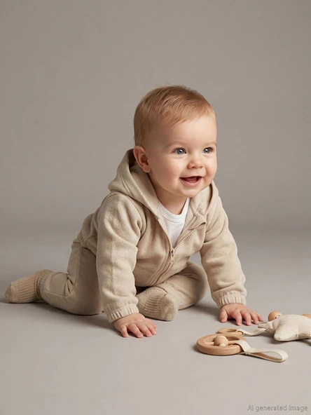 LCW baby Bej Kapüşonlu Erkek Bebek Eşofman Takımı ürün görseli 1