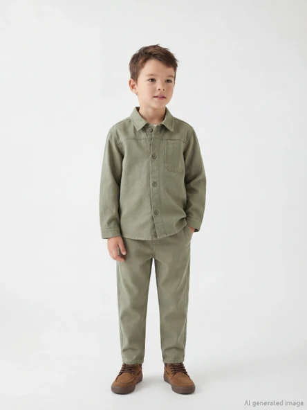LCW Kids Yeşil Erkek Çocuk Gabardin Gömlek ve Pantolon ürün görseli 1