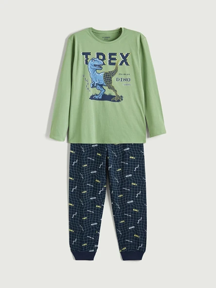 LCW Kids Yeşil Baskılı Erkek Çocuk Pijama Takımı ürün görseli 1