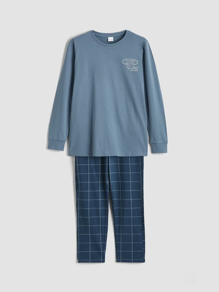 LCW Kids İndigo New York Baskılı Erkek Çocuk Pijama Takımı ürün görseli 1