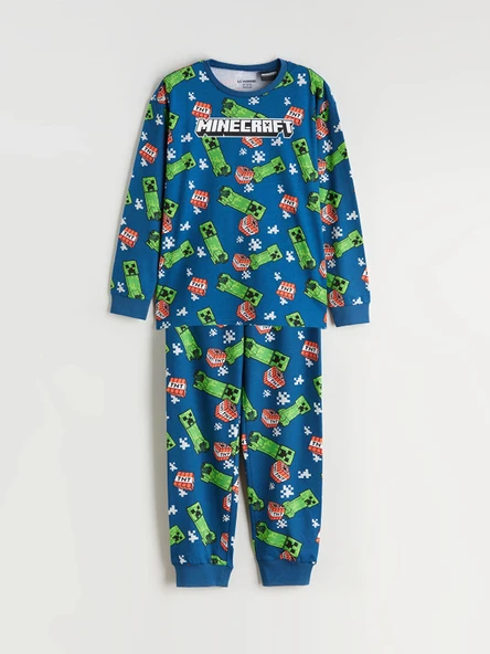 LCW Kids Petrol Bisiklet Yaka Minecraft Baskılı Erkek Çocuk Pijama Takımı ürün görseli 1