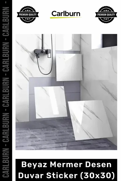 Dayanıklı Nem Su Yağ Geçirmez Mutfak Banyo Tezgah Şık Kendinden Yapışkanlı Beyaz Mermer 30x30cm ürün görseli 1