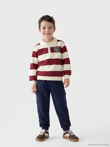 LCW Kids Bordo Çizgili Erkek Çocuk Sweatshirt ve Eşofman Takım ürün görseli 1
