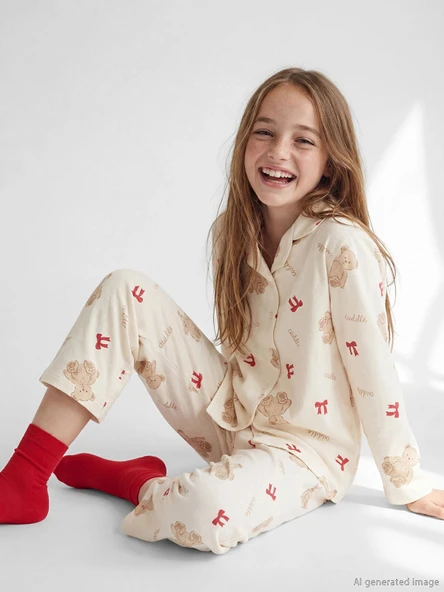 LCW Kids Pembe Gömlek Yaka Kız Çocuk Pijama Takımı ürün görseli 1