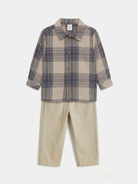 LCW baby Bej Uzun Kollu Erkek Bebek Gömlek Ve Pantolon ürün görseli 1