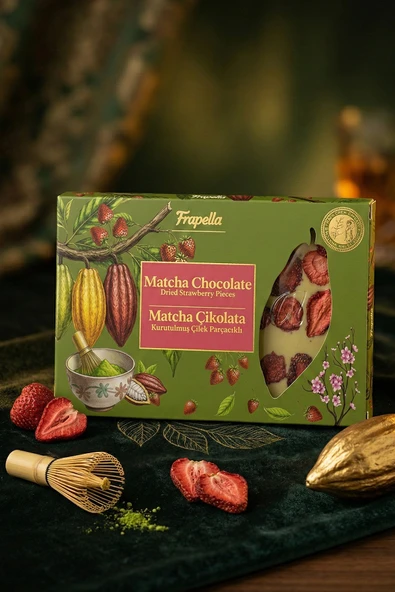 Kurutulmuş Çilek Parçacıklı Matcha Çikolata 150 Gr. ürün görseli 1