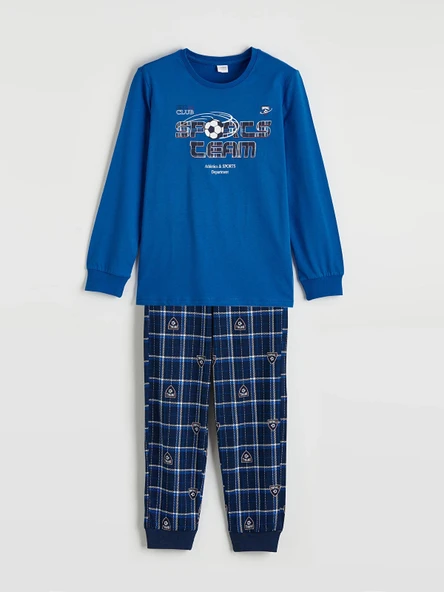LCW Kids Mavi Baskılı Bisiklet Yaka Erkek Çocuk Pijama Takımı ürün görseli 1