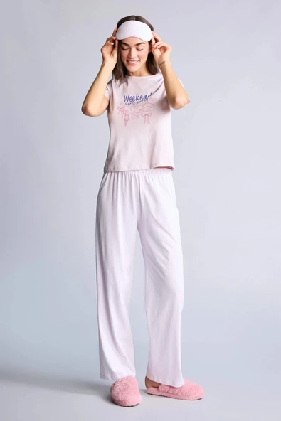 Defacto H2022AXPN425 Pembe %100 Pamuk Regular Fıt Kısa Kollu 3'lü Pijama Takımı ürün görseli 1