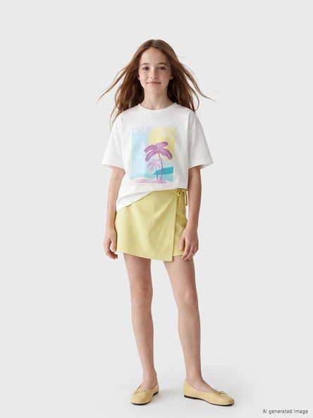 LCW Kids Ekru California Baskılı Kız Çocuk Takım ürün görseli 1