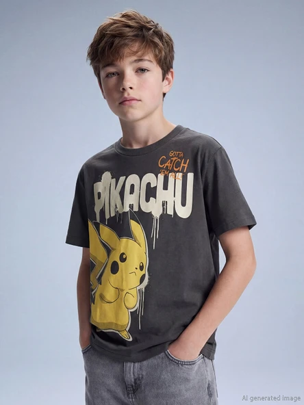 LCW Kids Antrasit Pikachu Baskılı Erkek Çocuk Tişört ürün görseli 1