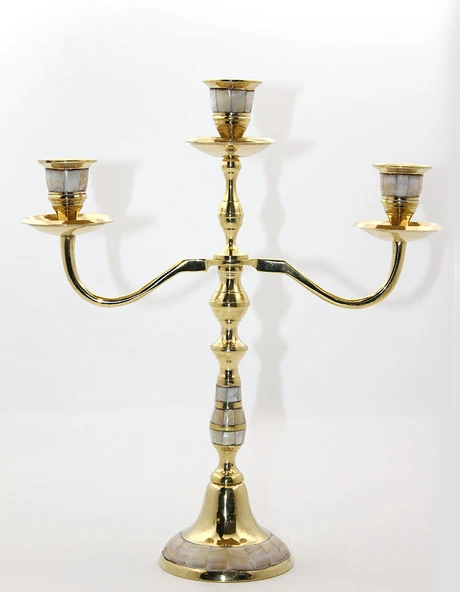 Pirinç Sedefli 3'Lü Şamdan ürün görseli 1